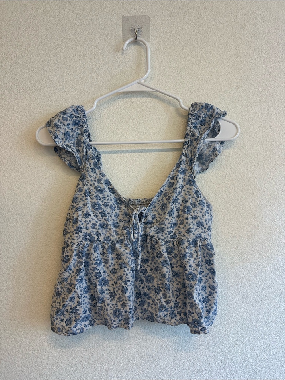 Hollister Light Blue Floral Tie-Front Ruffle Strap Camisole